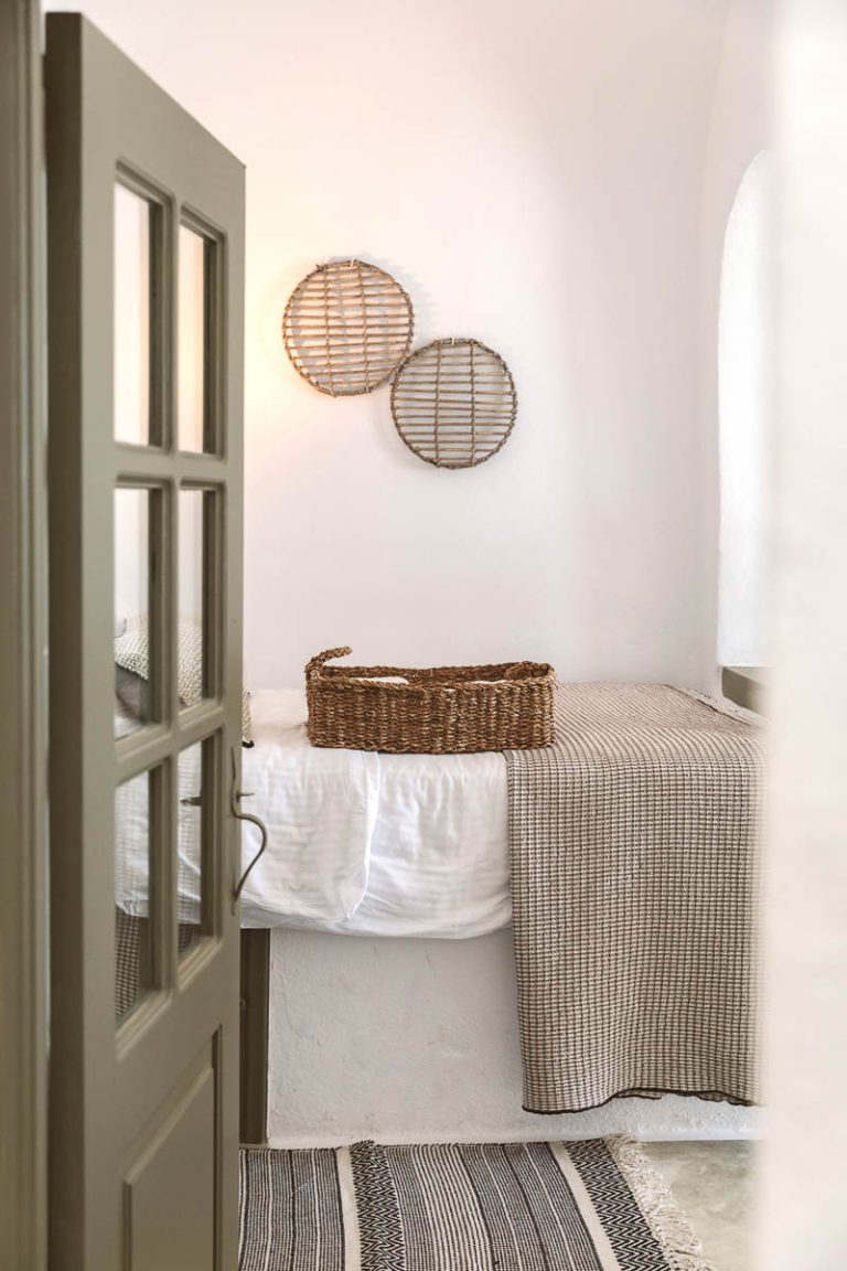 a basket on a bed